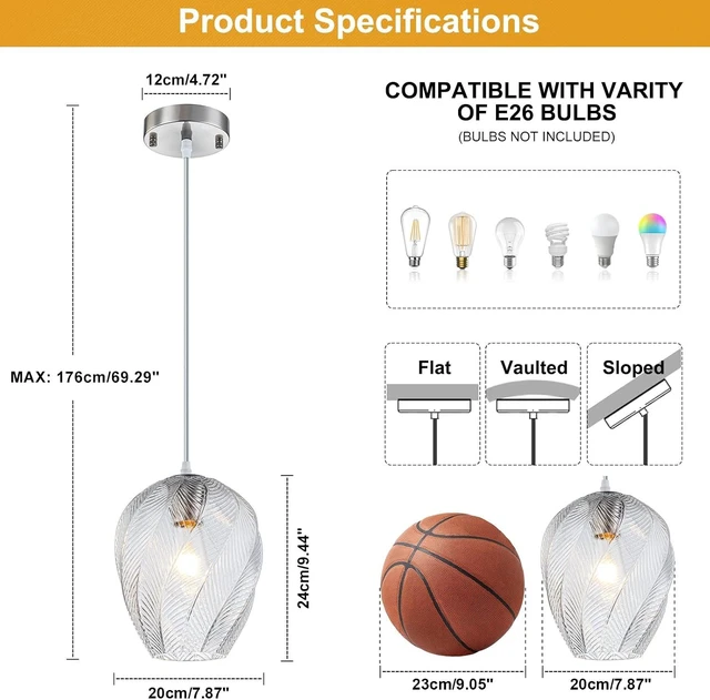 Alt view image 3 of 7 - foucasal Handcrafted Sturdy Glass Pendant Light Fixture, Brushed Nickel