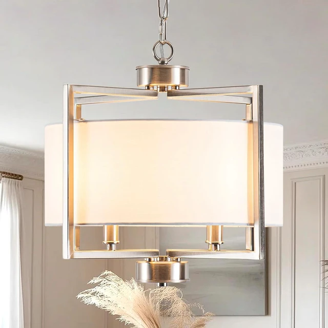 Main image of 15.7" Modern Drum Chandelier for Dining Room, 4 Light Rustic Pendant Light