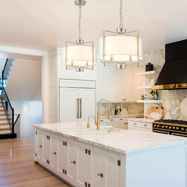 Alt view image 2 of 7 - 15.7" Modern Drum Chandelier for Dining Room, 4 Light Rustic Pendant Light