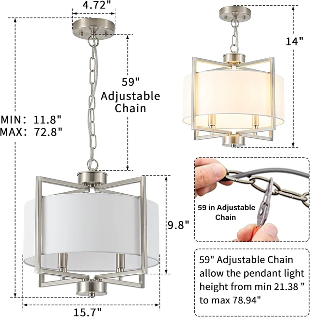 Alt view image 3 of 7 - 15.7" Modern Drum Chandelier for Dining Room, 4 Light Rustic Pendant Light