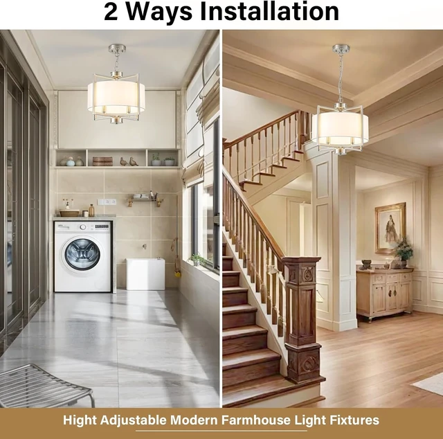 Alt view image 4 of 7 - 15.7" Modern Drum Chandelier for Dining Room, 4 Light Rustic Pendant Light