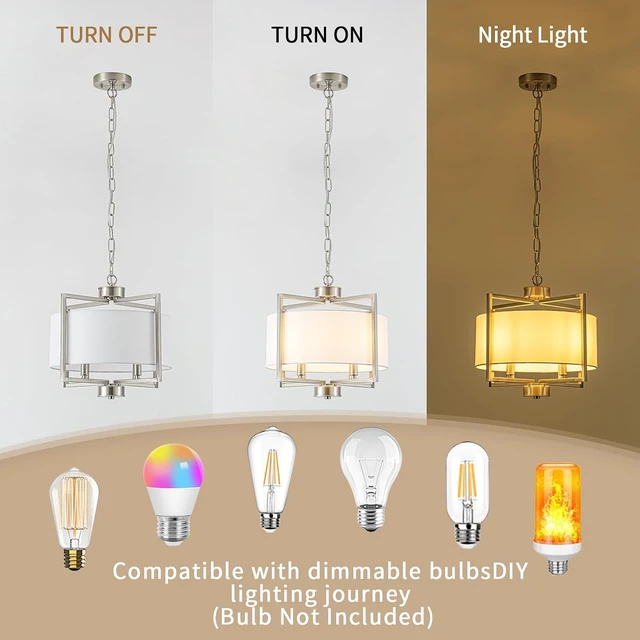 Alt view image 5 of 7 - 15.7" Modern Drum Chandelier for Dining Room, 4 Light Rustic Pendant Light