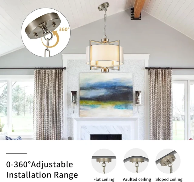 Alt view image 6 of 7 - 15.7" Modern Drum Chandelier for Dining Room, 4 Light Rustic Pendant Light