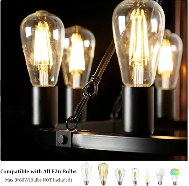 Alt view image 4 of 7 - Wagon Wheel Chandelier 8-Light Black Dining Room Light Fixture