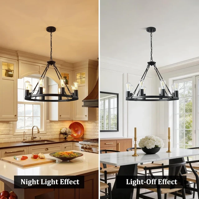 Alt view image 5 of 7 - Wagon Wheel Chandelier 8-Light Black Dining Room Light Fixture