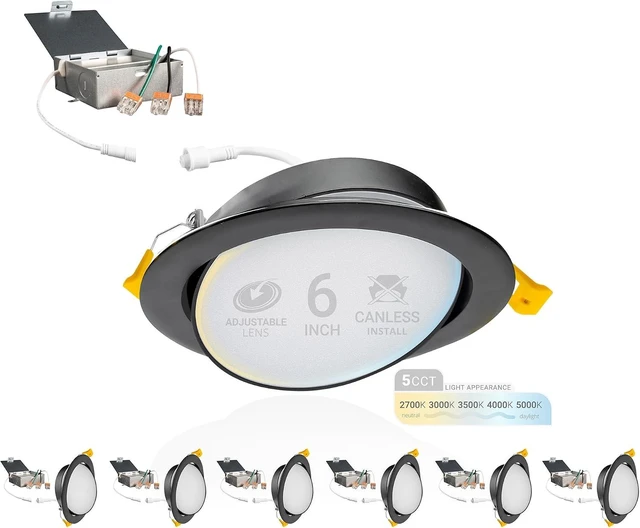 Main image of NUWATT Black 6 Inch Gimbal LED Recessed Light 2700K-5000K, Airtight, 6 Pack
