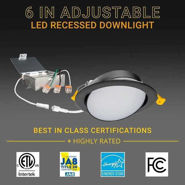 Alt view image 3 of 7 - NUWATT Black 6 Inch Gimbal LED Recessed Light 2700K-5000K, Airtight, 6 Pack