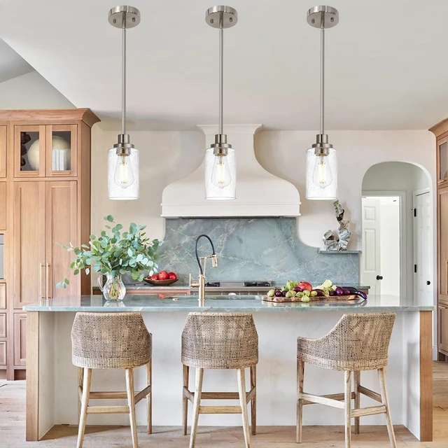 Alt view image 2 of 7 - TODOLUZ Pendant Light Fixture in Brushed Nickel Finish, 1-Light Modern Hanging Lighting Over Table, Adjustable Kitchen Island Lighting for Hallway Bedroom Office Bar Farmhouse