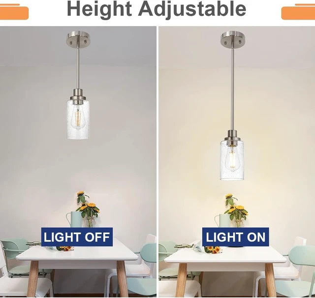 Alt view image 3 of 7 - TODOLUZ Pendant Light Fixture in Brushed Nickel Finish, 1-Light Modern Hanging Lighting Over Table, Adjustable Kitchen Island Lighting for Hallway Bedroom Office Bar Farmhouse