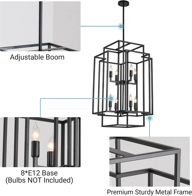 Alt view image 3 of 7 - WJShome Modern Black Chandelier, 31.5" Large Chandeliers for High Ceilings, 8-Light Tiered Lantern Pendant Light, Farmhouse Foyer Lighting Fixtures, for Living Room, Staircase, Entryway