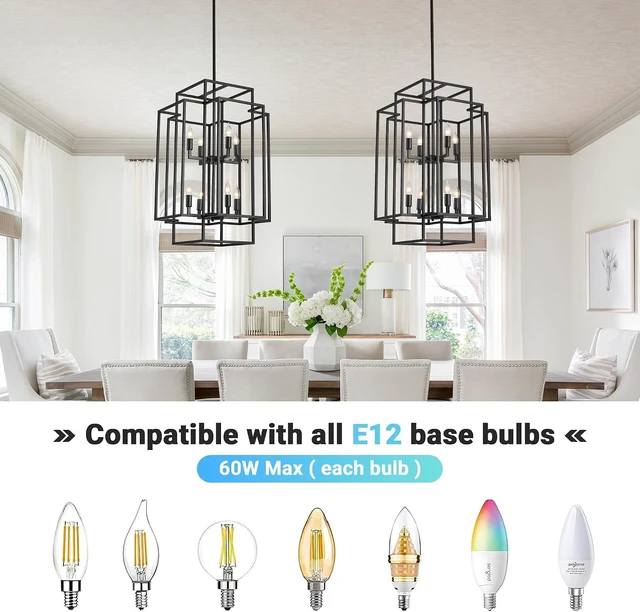Alt view image 4 of 7 - WJShome Modern Black Chandelier, 31.5" Large Chandeliers for High Ceilings, 8-Light Tiered Lantern Pendant Light, Farmhouse Foyer Lighting Fixtures, for Living Room, Staircase, Entryway
