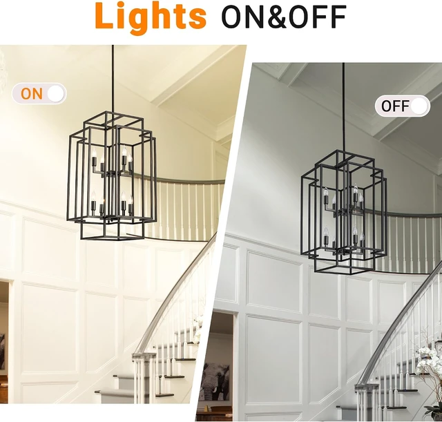 Alt view image 6 of 7 - WJShome Modern Black Chandelier, 31.5" Large Chandeliers for High Ceilings, 8-Light Tiered Lantern Pendant Light, Farmhouse Foyer Lighting Fixtures, for Living Room, Staircase, Entryway