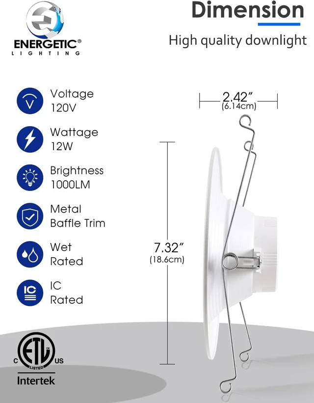 Alt view image 2 of 7 - Energetic 5/6 Inch LED Recessed Lighting, 1000LM, 4000K Cool White, 13W=150W, Dimmable LED Can Light, Damp Rated, Simple Retrofit Installation, ETL Listed, 12 Pack