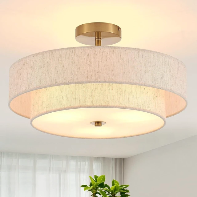 Main image of 18" Gold Semi Flush Mount Ceiling Light, 3-Light Double Drum