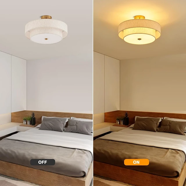 Alt view image 5 of 7 - 18" Gold Semi Flush Mount Ceiling Light, 3-Light Double Drum