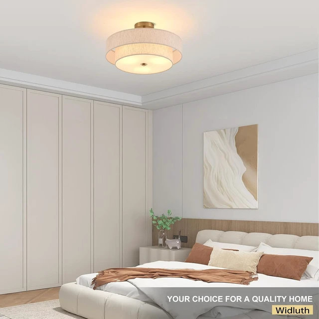 Alt view image 6 of 7 - 18" Gold Semi Flush Mount Ceiling Light, 3-Light Double Drum