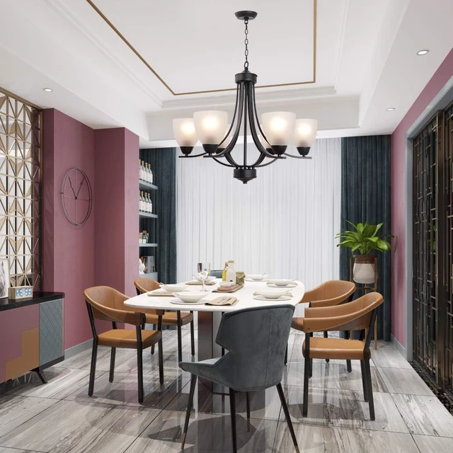 Alt view image 3 of 7 - Contemporary Chandeliers 6 Light Black Modern Pendant Light Rustic Vintage Dining Room Lighting Fixtures Hanging, Flush Mount Ceiling Light for Bedroom Living Room