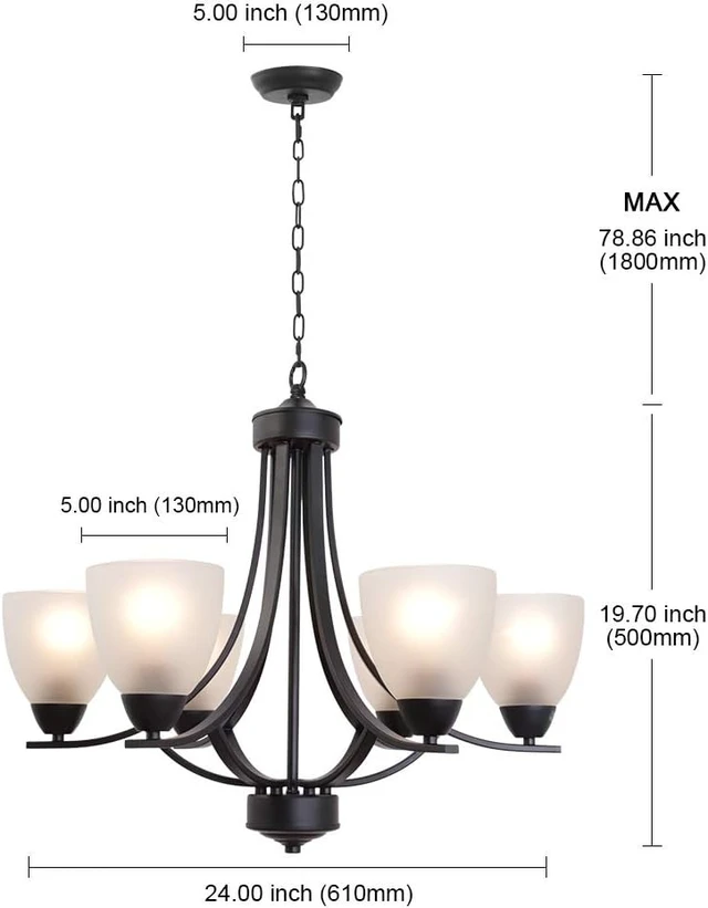 Alt view image 6 of 7 - Contemporary Chandeliers 6 Light Black Modern Pendant Light Rustic Vintage Dining Room Lighting Fixtures Hanging, Flush Mount Ceiling Light for Bedroom Living Room