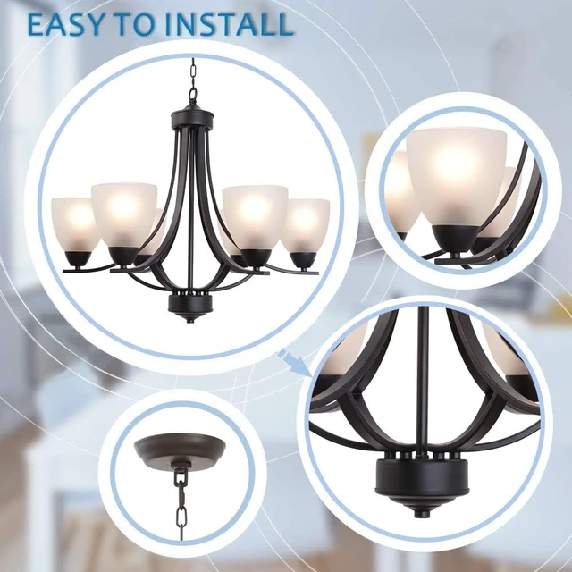 Alt view image 7 of 7 - Contemporary Chandeliers 6 Light Black Modern Pendant Light Rustic Vintage Dining Room Lighting Fixtures Hanging, Flush Mount Ceiling Light for Bedroom Living Room