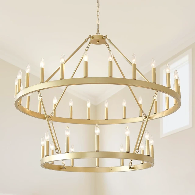 Main image of HHR 48" Gold Wagon Wheel Chandelier Foyer Chandeliers for High Ceilings
