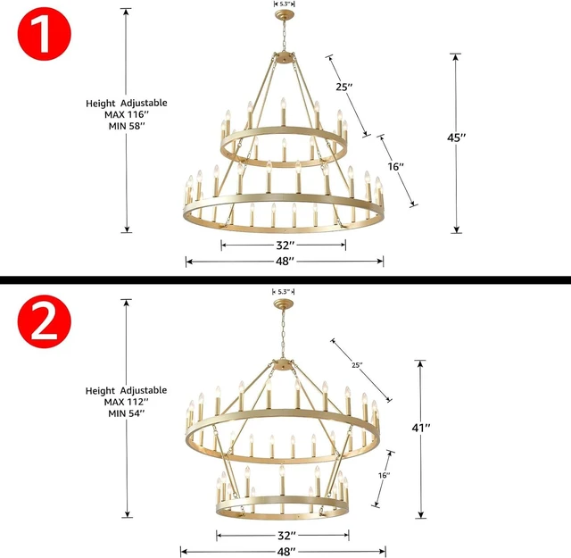 Alt view image 3 of 7 - HHR 48" Gold Wagon Wheel Chandelier Foyer Chandeliers for High Ceilings