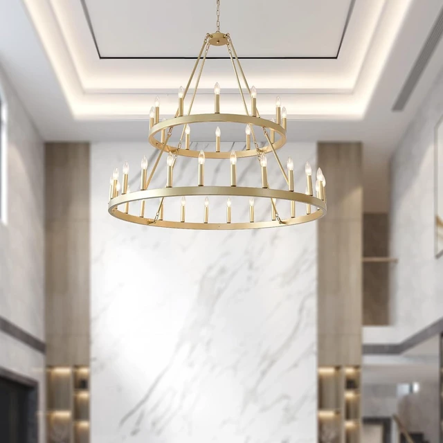 Alt view image 4 of 7 - HHR 48" Gold Wagon Wheel Chandelier Foyer Chandeliers for High Ceilings