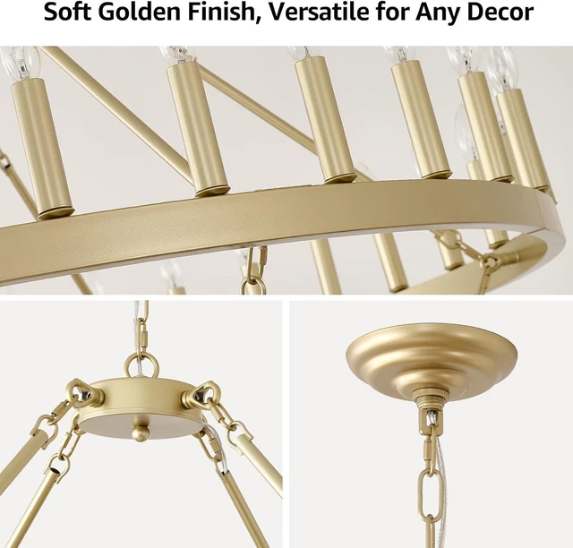 Alt view image 5 of 7 - HHR 48" Gold Wagon Wheel Chandelier Foyer Chandeliers for High Ceilings