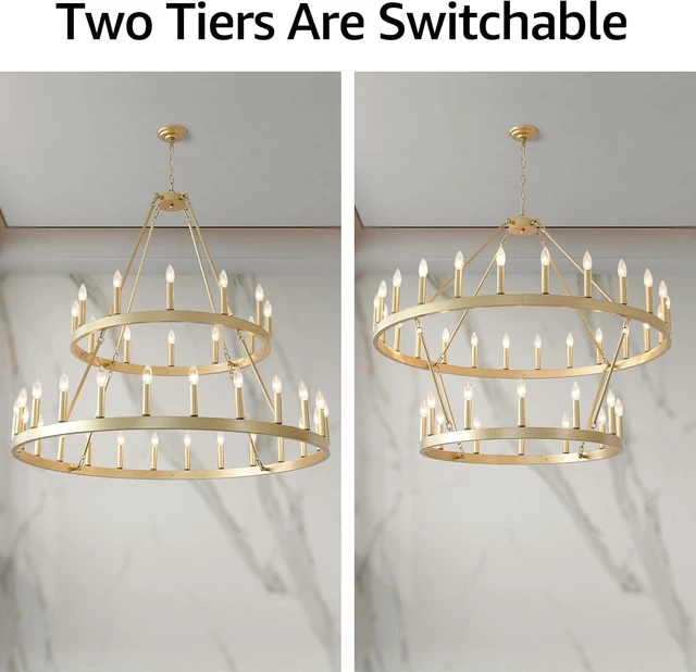 Alt view image 6 of 7 - HHR 48" Gold Wagon Wheel Chandelier Foyer Chandeliers for High Ceilings