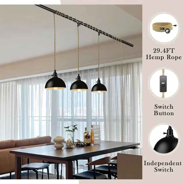 Alt view image 2 of 6 - zeyu 3-Light Plug in Pendant Light, Metal Dome Shade, Black, ZYC49-3 BK