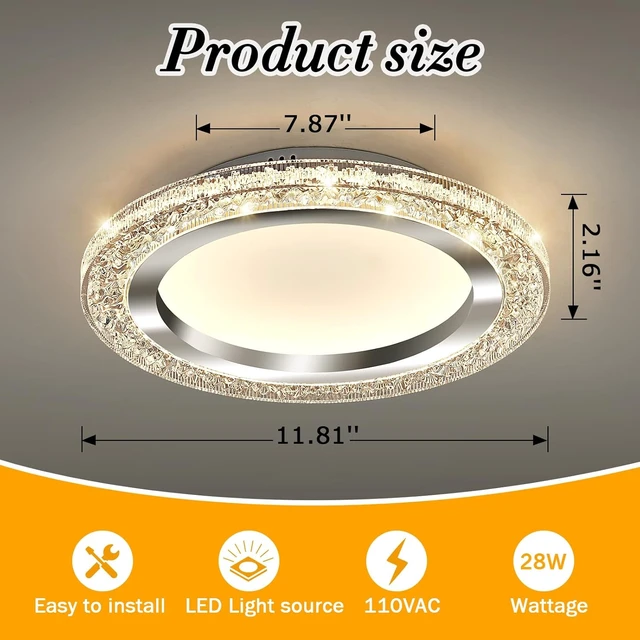Alt view image 2 of 7 - UOFUS 28W LED Flush Mount Ceiling Light Chrome 12inch Modern Round Ceiling Light Fixture 3000K-6000K Super Bright Circle Ceiling Lamp for Bedroom Kitchen Dining Room Entryway Hallway Foyer
