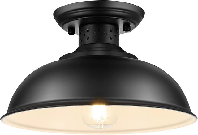 Main image of LOEHINLE Semi Flush Mount Ceiling Light, Industrial Close to Ceiling Lighting Fixtures, Rustic Vintage Metal Black Ceiling Lamp for Kitchen Island Bedroom Hallway Farmhouse, 13in