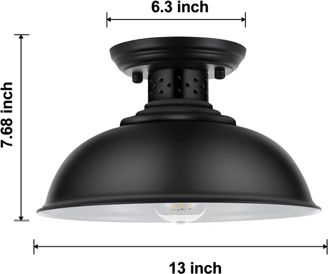 Alt view image 2 of 6 - LOEHINLE Semi Flush Mount Ceiling Light, Industrial Close to Ceiling Lighting Fixtures, Rustic Vintage Metal Black Ceiling Lamp for Kitchen Island Bedroom Hallway Farmhouse, 13in