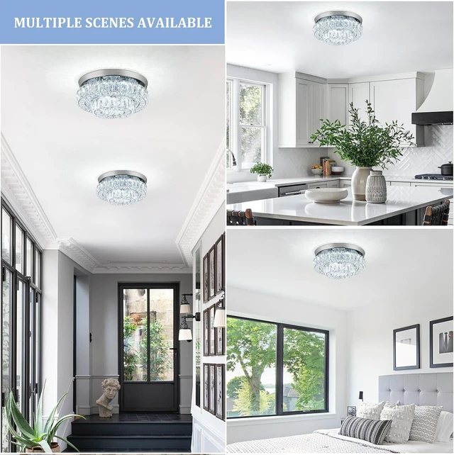 Alt view image 2 of 7 - 12 Inch Crystal Chandelier LED Ceiling Light 2 Tier Flush Mount Ceiling Light Fixtures Modern Chandelier Lighting for Hallway Bedroom Dining Room Kitchen (Cool White)