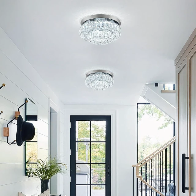 Alt view image 3 of 7 - 12 Inch Crystal Chandelier LED Ceiling Light 2 Tier Flush Mount Ceiling Light Fixtures Modern Chandelier Lighting for Hallway Bedroom Dining Room Kitchen (Cool White)