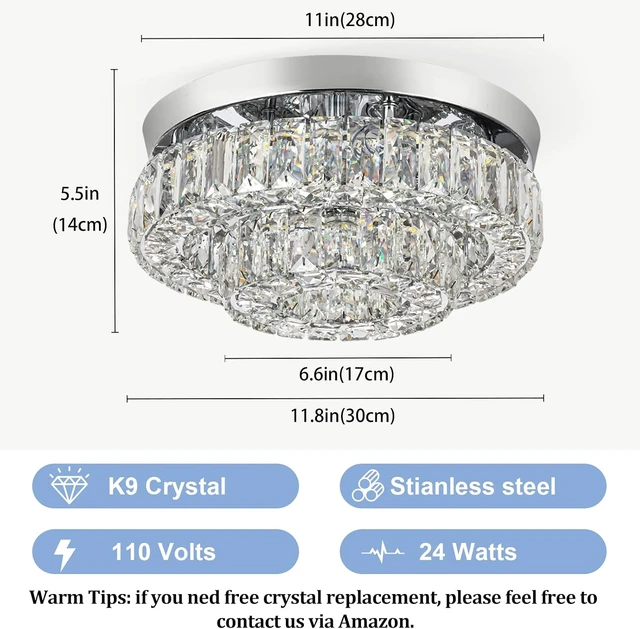 Alt view image 4 of 7 - 12 Inch Crystal Chandelier LED Ceiling Light 2 Tier Flush Mount Ceiling Light Fixtures Modern Chandelier Lighting for Hallway Bedroom Dining Room Kitchen (Cool White)