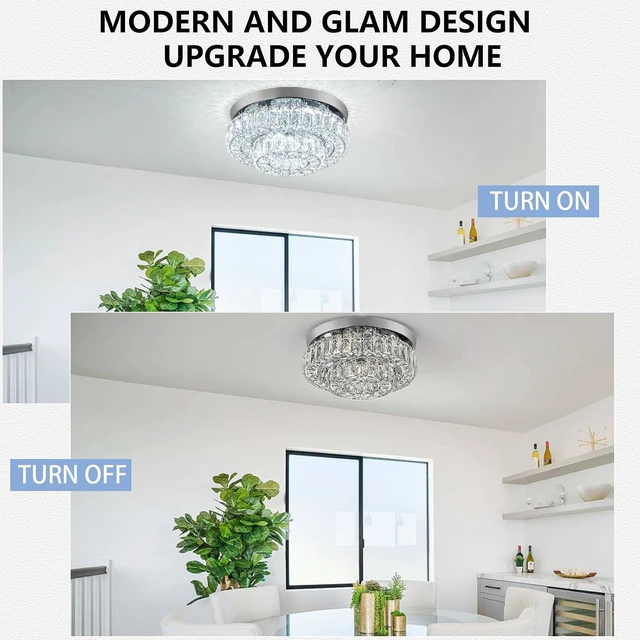 Alt view image 5 of 7 - 12 Inch Crystal Chandelier LED Ceiling Light 2 Tier Flush Mount Ceiling Light Fixtures Modern Chandelier Lighting for Hallway Bedroom Dining Room Kitchen (Cool White)