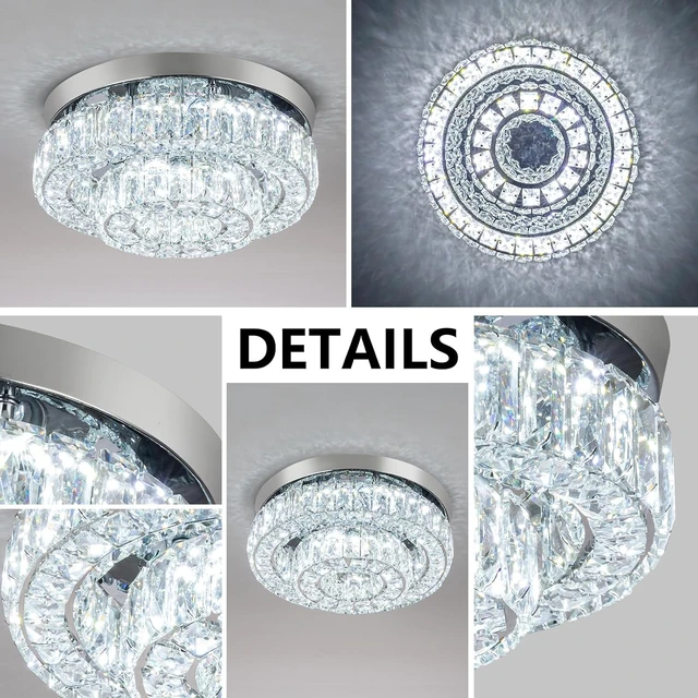 Alt view image 6 of 7 - 12 Inch Crystal Chandelier LED Ceiling Light 2 Tier Flush Mount Ceiling Light Fixtures Modern Chandelier Lighting for Hallway Bedroom Dining Room Kitchen (Cool White)