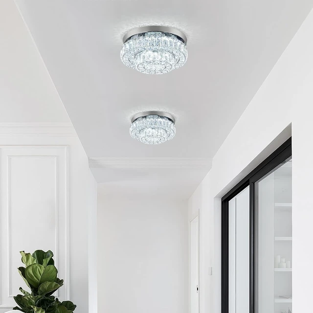 Alt view image 7 of 7 - 12 Inch Crystal Chandelier LED Ceiling Light 2 Tier Flush Mount Ceiling Light Fixtures Modern Chandelier Lighting for Hallway Bedroom Dining Room Kitchen (Cool White)