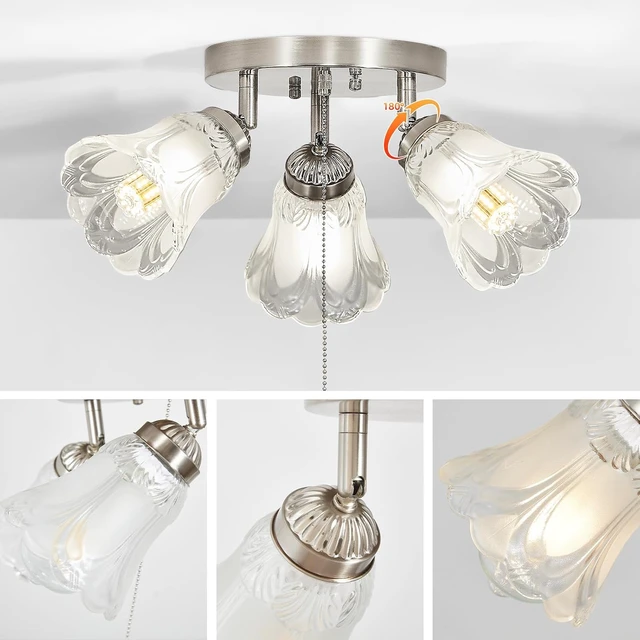 Alt view image 4 of 6 - 3-Light Flush Mount Ceiling Light with Pull Chain