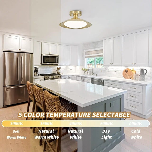 Alt view image 3 of 7 - Dimmable Brass Ceiling Light Flush Mount Modern LED Lighting Fixture, 5CCT 3000 K- 6000 K Ceiling Lamp for Bedroom Hallway Living Room Kitchen