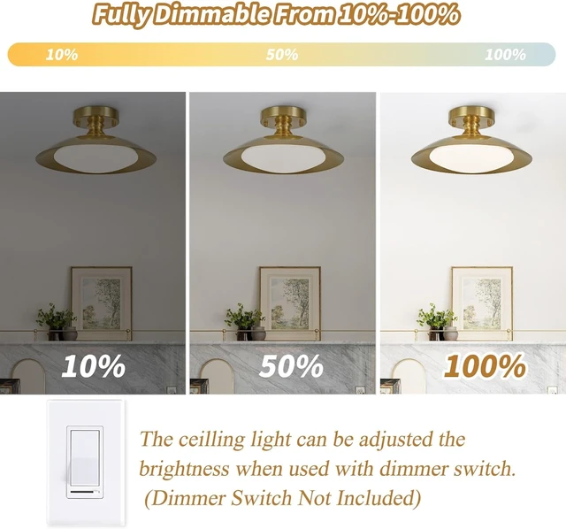 Alt view image 4 of 7 - Dimmable Brass Ceiling Light Flush Mount Modern LED Lighting Fixture, 5CCT 3000 K- 6000 K Ceiling Lamp for Bedroom Hallway Living Room Kitchen