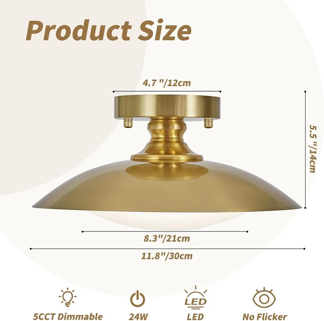 Alt view image 5 of 7 - Dimmable Brass Ceiling Light Flush Mount Modern LED Lighting Fixture, 5CCT 3000 K- 6000 K Ceiling Lamp for Bedroom Hallway Living Room Kitchen