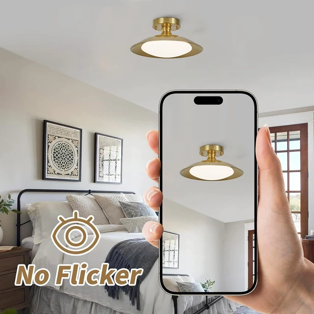 Alt view image 6 of 7 - Dimmable Brass Ceiling Light Flush Mount Modern LED Lighting Fixture, 5CCT 3000 K- 6000 K Ceiling Lamp for Bedroom Hallway Living Room Kitchen