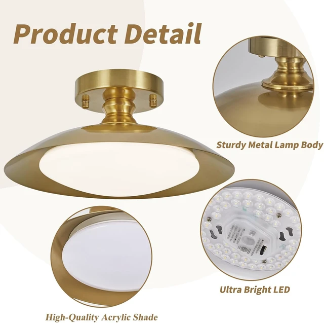 Alt view image 7 of 7 - Dimmable Brass Ceiling Light Flush Mount Modern LED Lighting Fixture, 5CCT 3000 K- 6000 K Ceiling Lamp for Bedroom Hallway Living Room Kitchen