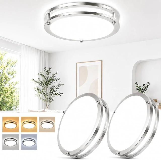 Main image of 2-Pack 13in LED Flush Mount Ceiling Light Fixtures, 36W 3600LM Dimmable Close to Ceiling Light, 5CCT 2700K-6500K Adjustable, Modern Brushed Nickel Ceiling Lights for Kitchen Bedroom Bathroom Hallway