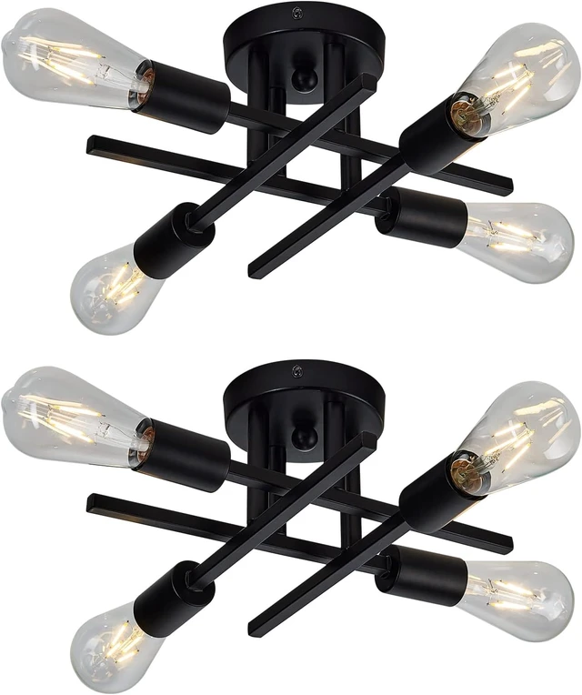 Main image of ZGLAOJT 4-Light Semi Flush Mount Ceiling Light Fixture 2 Pack Ceiling Light Matte Black with E26 Base Modern Light for Porch Bedroom Hallway Kitchen Farmhouse