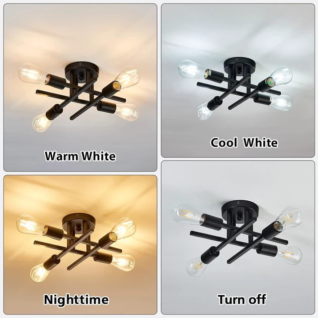 Alt view image 4 of 7 - ZGLAOJT 4-Light Semi Flush Mount Ceiling Light Fixture 2 Pack Ceiling Light Matte Black with E26 Base Modern Light for Porch Bedroom Hallway Kitchen Farmhouse