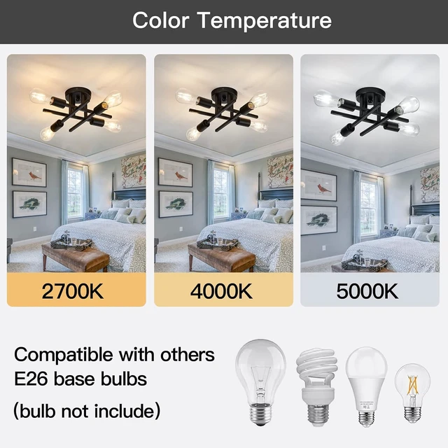Alt view image 5 of 7 - ZGLAOJT 4-Light Semi Flush Mount Ceiling Light Fixture 2 Pack Ceiling Light Matte Black with E26 Base Modern Light for Porch Bedroom Hallway Kitchen Farmhouse