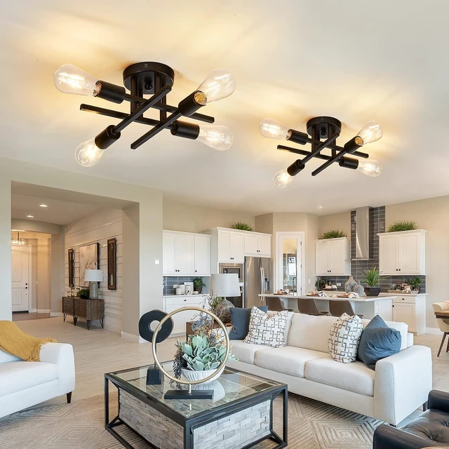 Alt view image 6 of 7 - ZGLAOJT 4-Light Semi Flush Mount Ceiling Light Fixture 2 Pack Ceiling Light Matte Black with E26 Base Modern Light for Porch Bedroom Hallway Kitchen Farmhouse