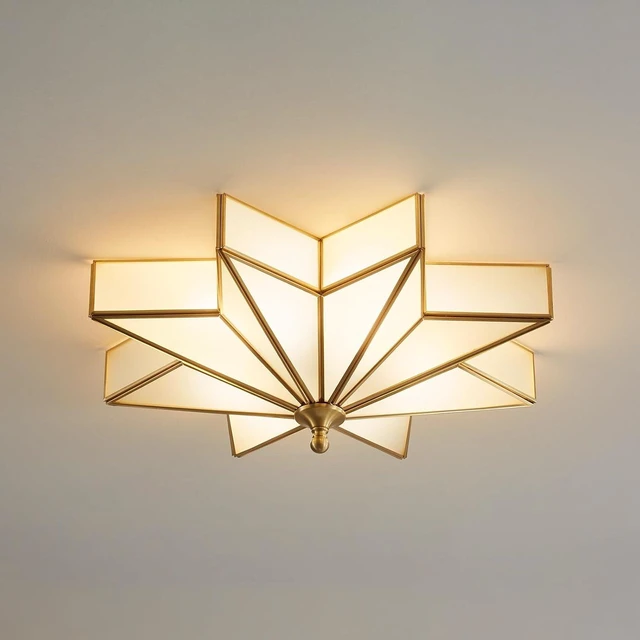 Main image of Star Brass Ceiling Light - 19.7 In Large Gold Milk Glass Flush Mount